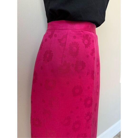 Vintage Maggie London Hot Pink Floral Print Midi Skirt - Picture 4 of 11